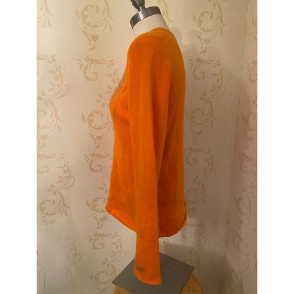 J.Crew 100% Cashmere Orange Beaded Eagle Sweater Ladies Medium - Picture 3 of 4